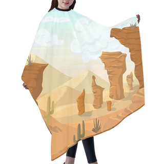 Personality  Desert Landscape With Cactuses And Mountains. Vector Illustration In Cartoon Style Hair Cutting Cape