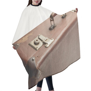 Personality  Selective Focus Of Vintage Brown Suitcase Isolated On Grey  Hair Cutting Cape
