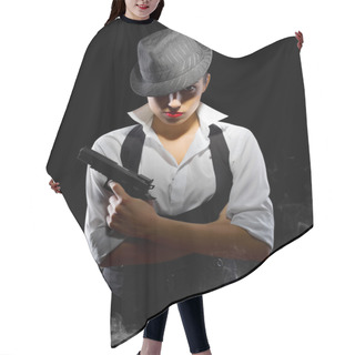 Personality  Girl With Gun And Hat Hair Cutting Cape