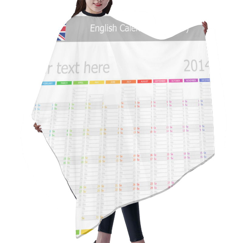 Personality  2014 English Planner-2 Calendar with Vertical Months hair cutting cape