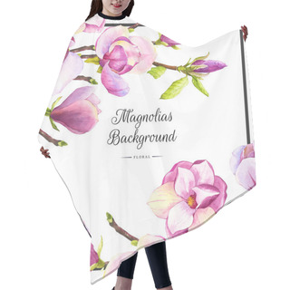 Personality  Spring Background With Purple Watercolor Magnolia. Hair Cutting Cape