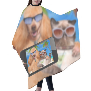 Personality  Dog With Cat Taking A Selfie Together With A Smartphone Hair Cutting Cape