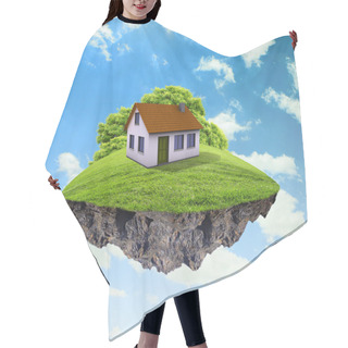 Personality  A Piece Of Land In The Air With House And Tree. Hair Cutting Cape