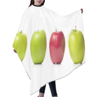 Personality  Three Green Apples And One Red Isolated On White Hair Cutting Cape