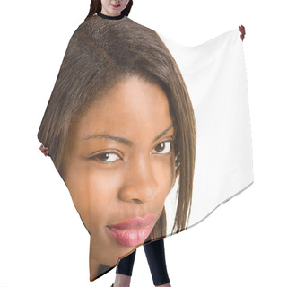 Personality  Skeptical African American Woman Hair Cutting Cape