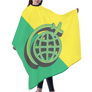 Personality  Airplane Flight In Circle Around Earth Green And Yellow Modern 3d Vector Icon Logo Hair Cutting Cape