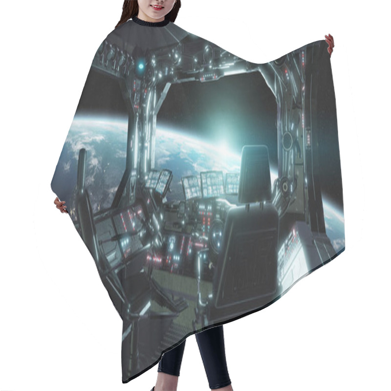 Personality  Spaceship Grunge Interior Control Room With View On Space 3D Ren Hair Cutting Cape