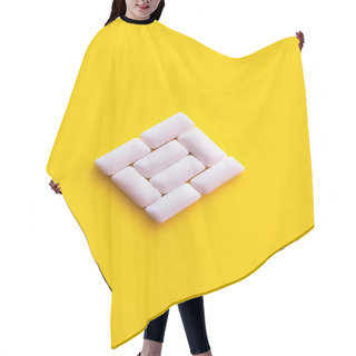 Personality  Flat Lay Of Chewing Gums In Square Shape On Yellow Background  Hair Cutting Cape