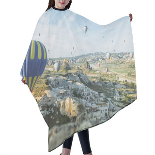 Personality  Front View Of Hot Air Balloons Flying Over Cityscape, Cappadocia, Turkey Hair Cutting Cape