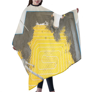 Personality  Plasterer At Indoor Concrete Cement Floor Hair Cutting Cape