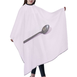 Personality  Metal Shiny Black Spoon On Violet Background Hair Cutting Cape