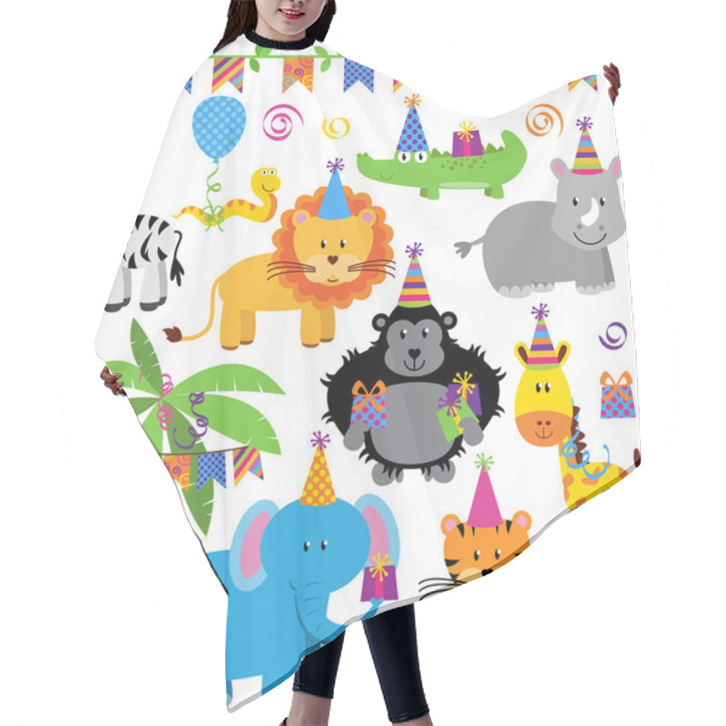 Personality  Vector Collection Of Birthday Party Themed Jungle, Zoo Or Safari Animals Hair Cutting Cape