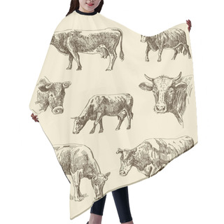 Personality  Cows Hand Draw Sketch Hair Cutting Cape