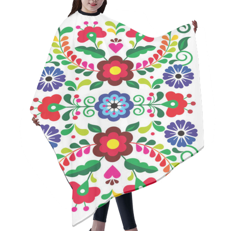 Personality  Mexican Folk Art Style Vector Floral Rectangle Perfect For Greeting Card Or Invitation Design, Colorful Pattern With Flowers Inspired By Traditional Embroidery From Mexico  Hair Cutting Cape