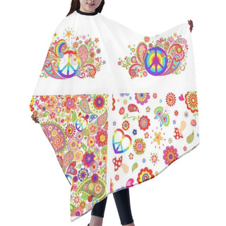 Personality  T-shirt Prints And Wallpaper With Hippie Symbolic And Colorful Abstract Flowers Hair Cutting Cape
