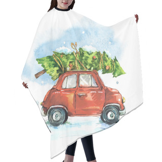 Personality  Watercolor Greeting Card With Red Retro Car Hair Cutting Cape