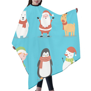 Personality  Set Cartoon Character With Santa And Animal, Snowman Illustartion Hair Cutting Cape