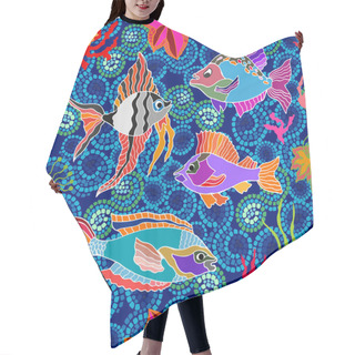 Personality  Sea Life Art. Seamless Vector Pattern Fishes And Corals. Hair Cutting Cape