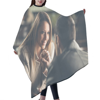 Personality  Romantic Couple Flirting At The Bar Hair Cutting Cape
