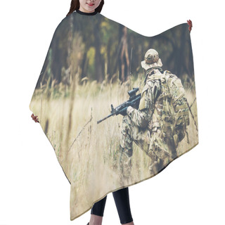Personality  Soldier With Rifle In The Forest Hair Cutting Cape