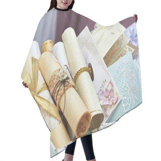 Personality  Wedding Invitation Scrolls In The Bucket Hair Cutting Cape