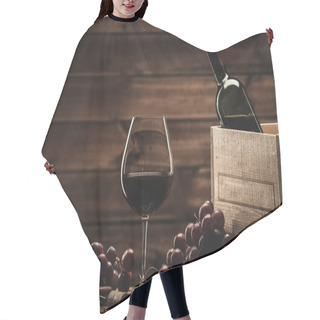Personality  Bottle, Glass And Red Grape On A Wooden Table  Hair Cutting Cape