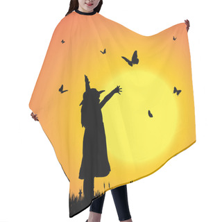 Personality  Silhouette Of A Girl With Butterflies. Hair Cutting Cape