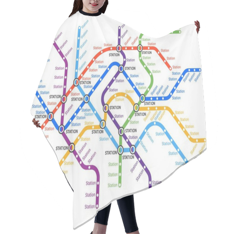 Personality  Metro, Underground, Subway Transport Map. Metropolis Metro System, City Subway Lines Vector Plan. Urban Transport, Railroad Network Or Passenger Transportation Routes, Bus Or Tram Stations Scheme Hair Cutting Cape