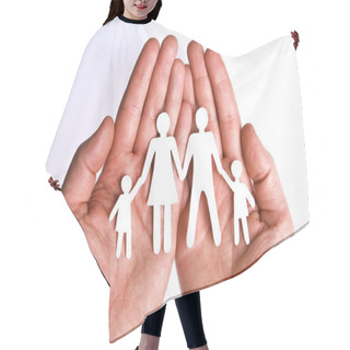 Personality  Paper Family In Hands Isolated On White Hair Cutting Cape