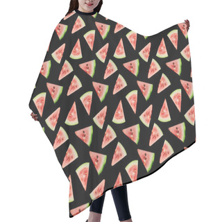 Personality  Background Pattern With Delicious Red Ripe Watermelon Slices Isolated On Black Hair Cutting Cape