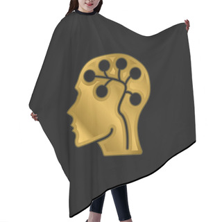 Personality  Brain Gold Plated Metalic Icon Or Logo Vector Hair Cutting Cape