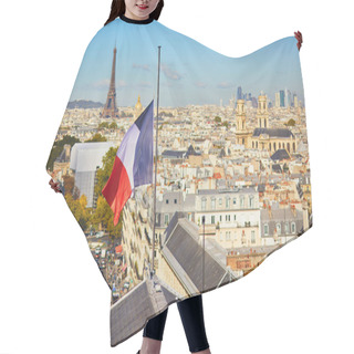 Personality  Scenic Parisian Cityscape. Aerial View Of The Eiffel Tower Over The French Flag In Paris, France Hair Cutting Cape