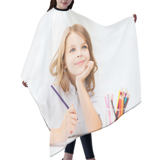 Personality  Girl Drawing With Pencils At School Hair Cutting Cape
