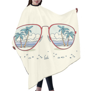 Personality  Reflection Of The Beach, Palm Trees, Beach In Sunglasses Hair Cutting Cape
