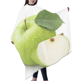 Personality  Green Apple With Leaf And Slice Isolated On A White Hair Cutting Cape