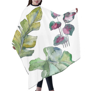 Personality  Green Leaf Plant Botanical Garden Floral Foliage. Exotic Tropical Hawaiian Summer. Watercolor Background Illustration Set. Watercolour Drawing Fashion Aquarelle. Isolated Leaf Illustration Element. Hair Cutting Cape