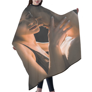 Personality  Beautiful Passionate Couple Embracing With Dramatic Lighting Hair Cutting Cape