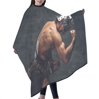 Personality  Strong Shirtless Gladiator In Helmet Is Showing His Muscules Hair Cutting Cape
