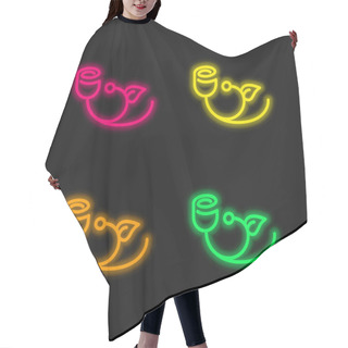 Personality  Bell Flower With Leaf Outline Four Color Glowing Neon Vector Icon Hair Cutting Cape