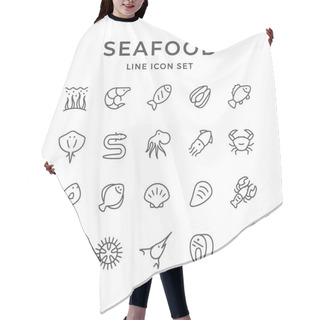 Personality  Set Line Icons Of Seafood Hair Cutting Cape