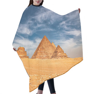 Personality  Ancient Pyramid Of Mycerinus, Menkaura And The Pyramids Of The Queens Menkaurev Giza, Egypt. Hair Cutting Cape
