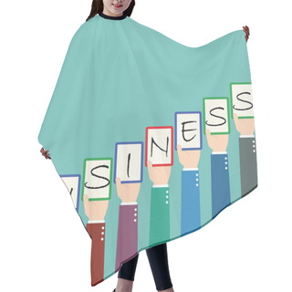 Personality  Businessman Hold Business Wording Tag Hair Cutting Cape