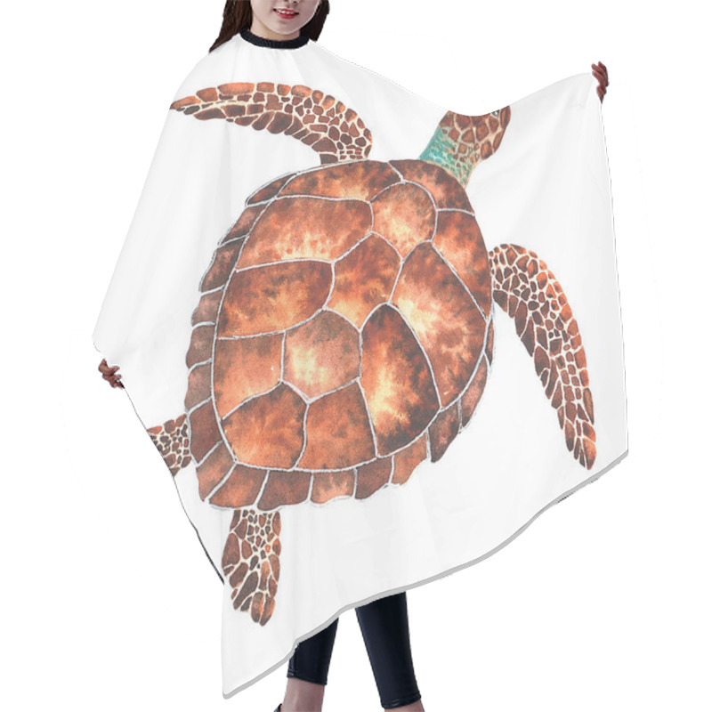 Personality  Watercolor Sea Turtle. Hand Drawn Illustration Isolated On A White Background. The Image Of Sea Creatures Swimming Underwater World Hair Cutting Cape