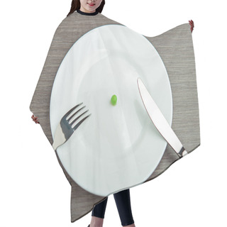 Personality  Diet Concept. One Pea On An Empty White Plate Hair Cutting Cape