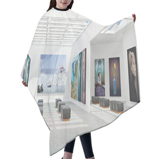 Personality  An Art Gallery With Canvas And Abstract Istallation, 3D Illustration Hair Cutting Cape
