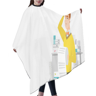Personality  Business Woman Holding Long Bill. Hair Cutting Cape