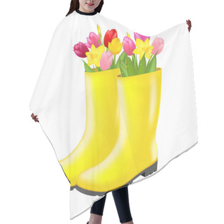 Personality  Rain Boots With Tulips Hair Cutting Cape
