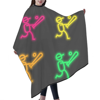 Personality  Baseball Player Four Color Glowing Neon Vector Icon Hair Cutting Cape