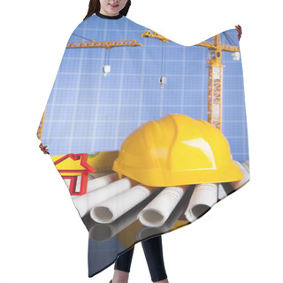 Personality  Crane, Safety Helmet, Blueprints And Construction Site Hair Cutting Cape
