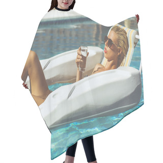 Personality  Blonde Model Chilling In A Pool Hair Cutting Cape